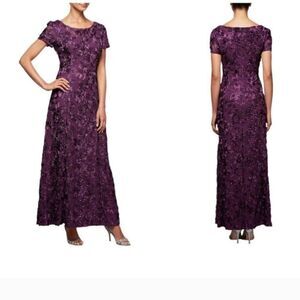 Alex Evenings Petite Long Rosette A-Line Gown with Sequin Detail